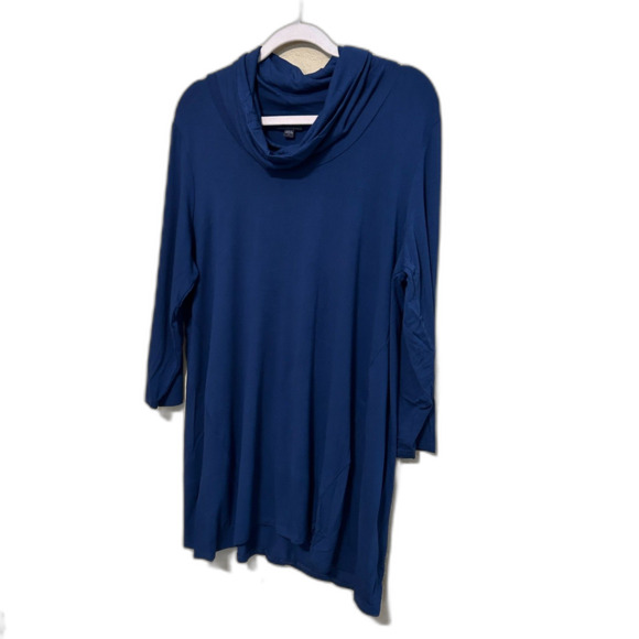 J. Jill Wearever Jersey Knit Cowl Neck Tunic Top Womens Large Navy Blue Stretch - Picture 2 of 7